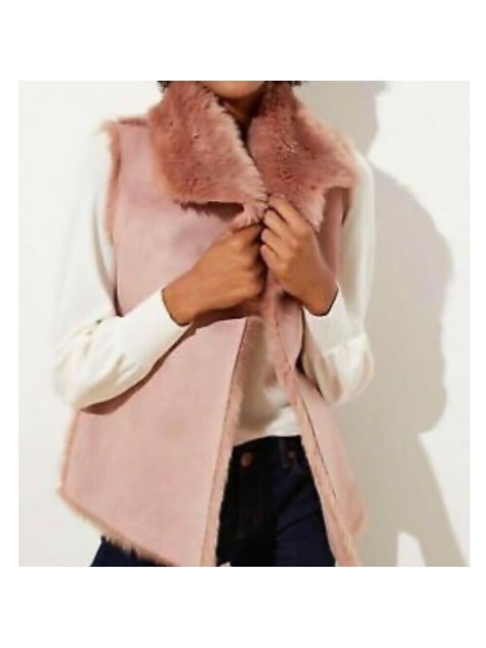NWT Ann Taylor Loft Women’s Reversible Faux Shearling Suede Vest Rosy Mauve XL